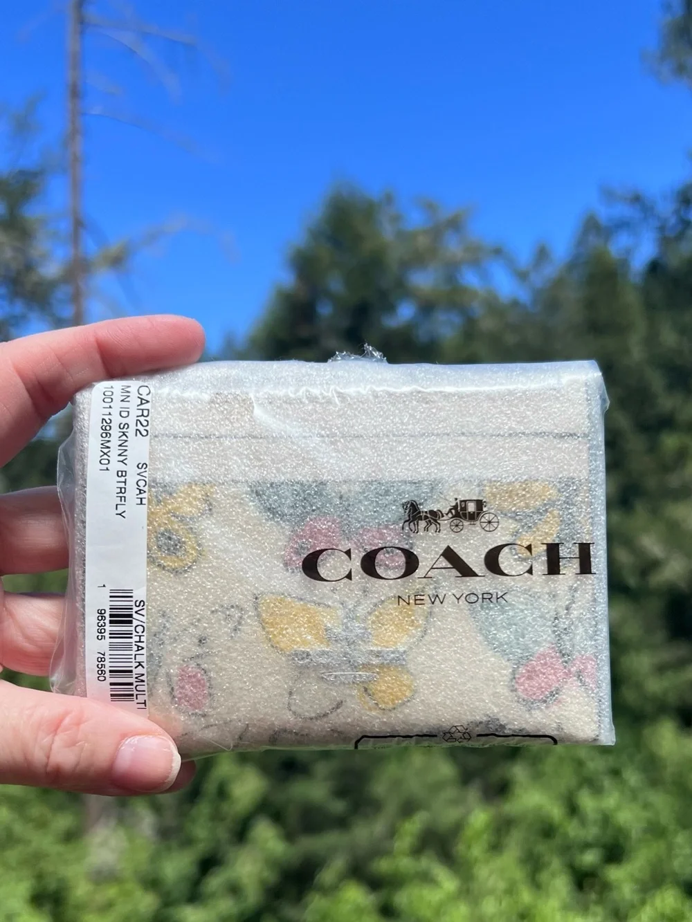NWT COACH Mini Skinny Id Cardholder Case & Keychain w Butterfly Print CAR22